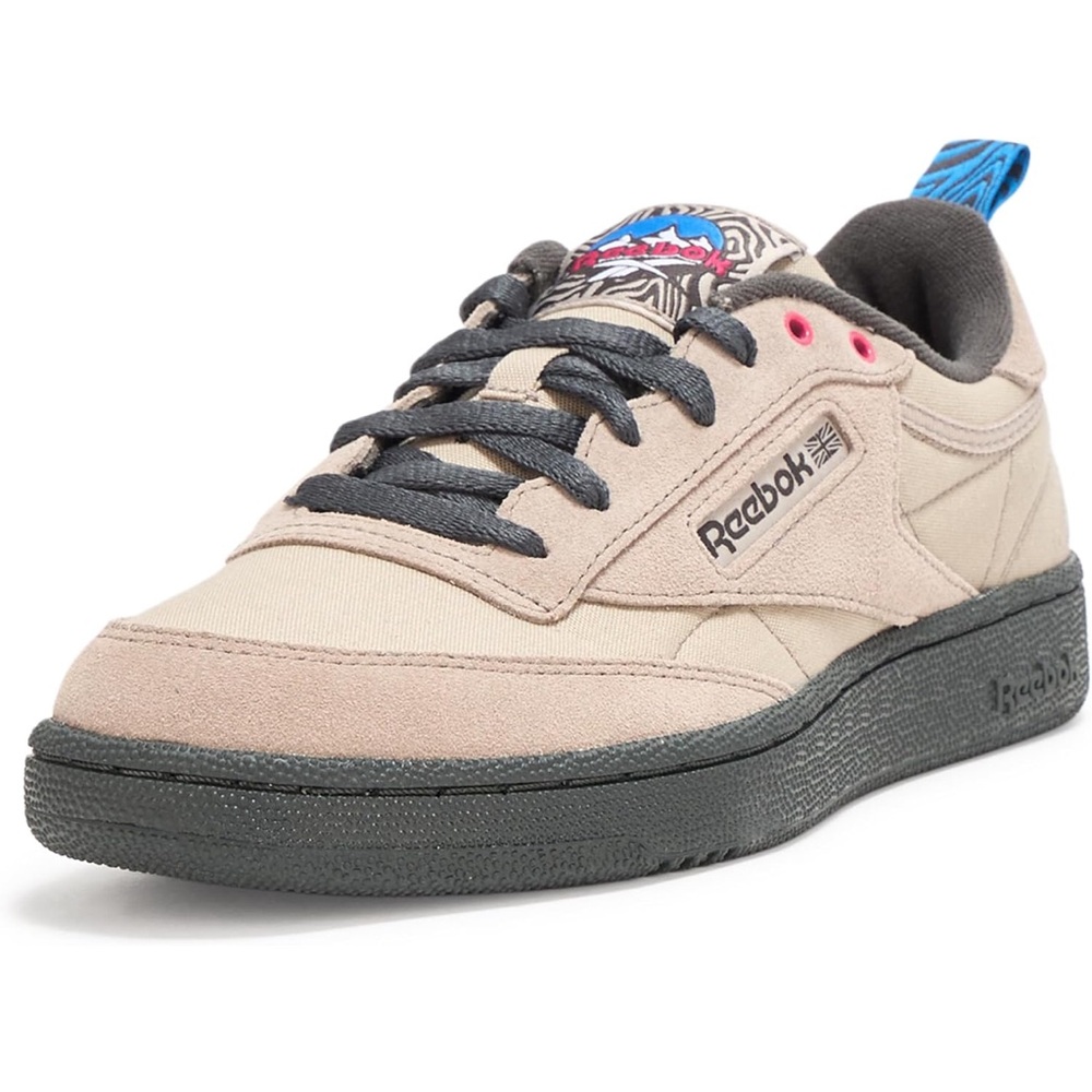 Reebok Tan and Charcoal Sneakers with Blue and Pink Accents
